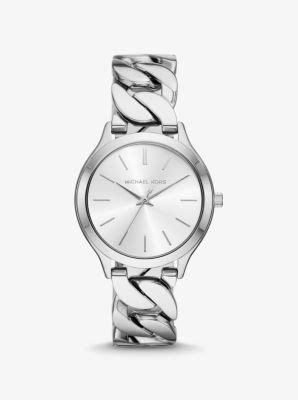 michael kors armbanduhr slim runway im silberton mit pavé-fassung|Übergroße Armbanduhr Slim Runway im Silberton mit Pavé .